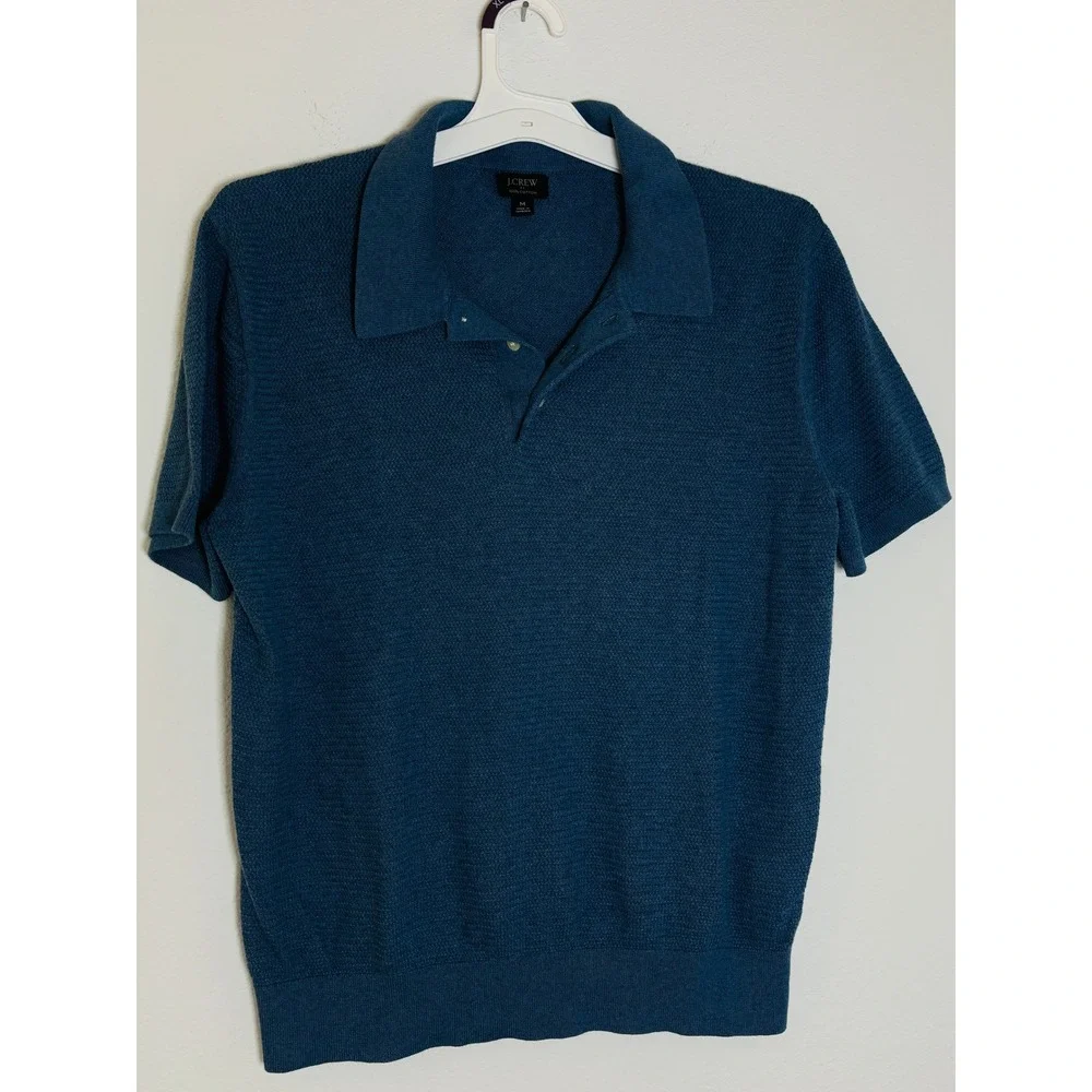 J.Crew Mens Medium Blue 100% Cotton Crewneck Sweater Heather Knit Long Sleeve